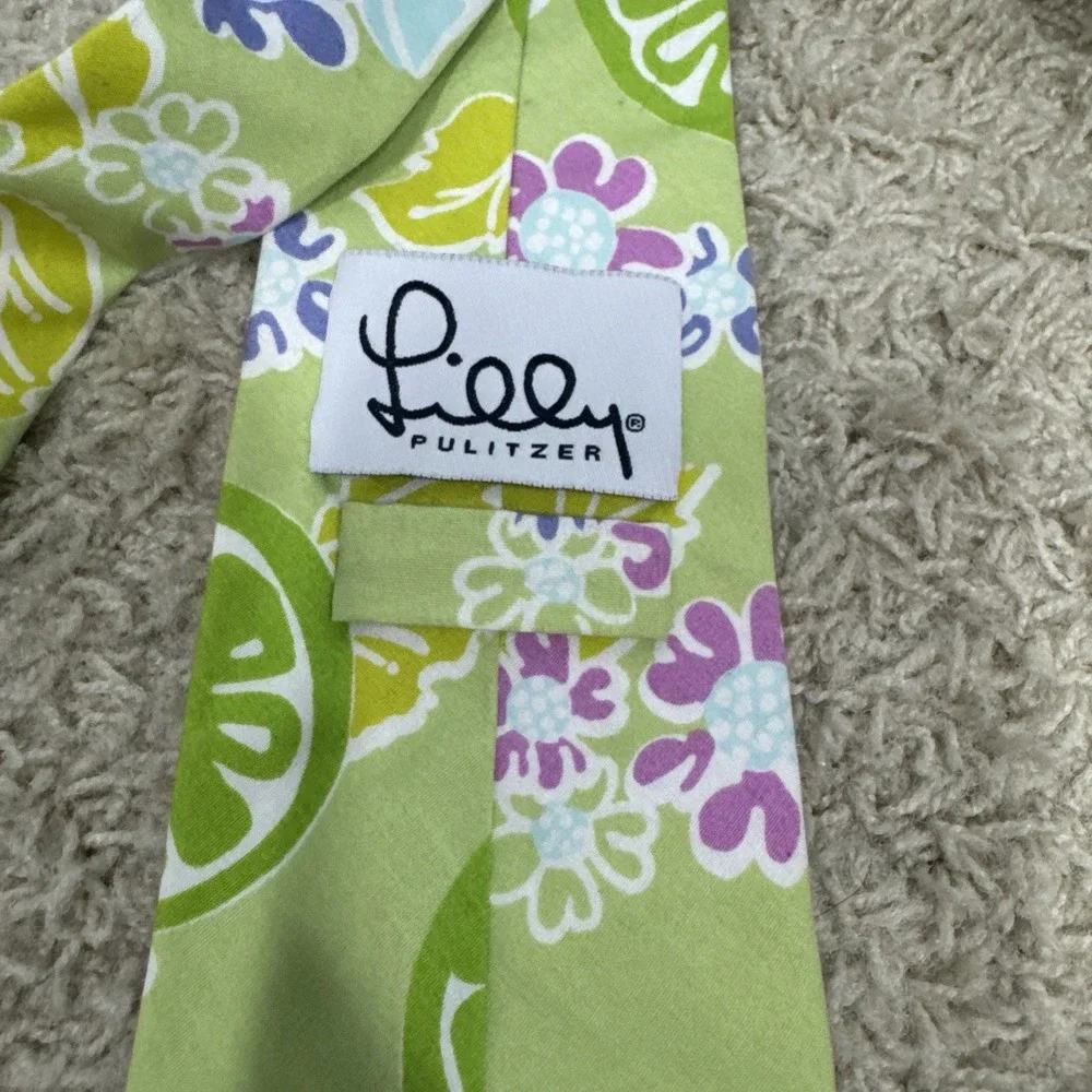 Lilly Pulitzer VTG Y2K Mens Necktie Citrus Lemon Lime Twist Palm Beach Resort